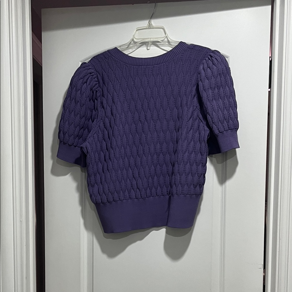 Express Lilac Cable Knit Puff-Sleeve Button Cardigan - Picture 10 of 10